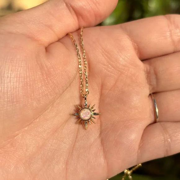 18K Gold Plated Dainty Pink Sun Necklace - Picture 3 of 8
